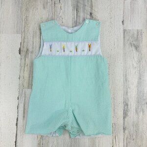 Lulu Bebe Jon Jon Shortall Romper Baby Boys Sz 24 M Easter Bunny Embroidery